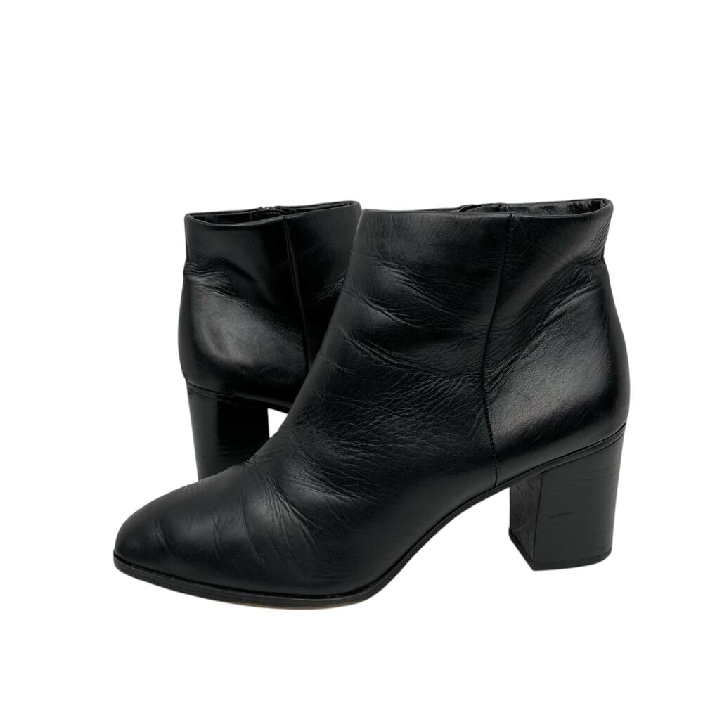 Franco Sarto Izzy Black Leather Booties 10M Square Toe Ankle Boots 3" Heel